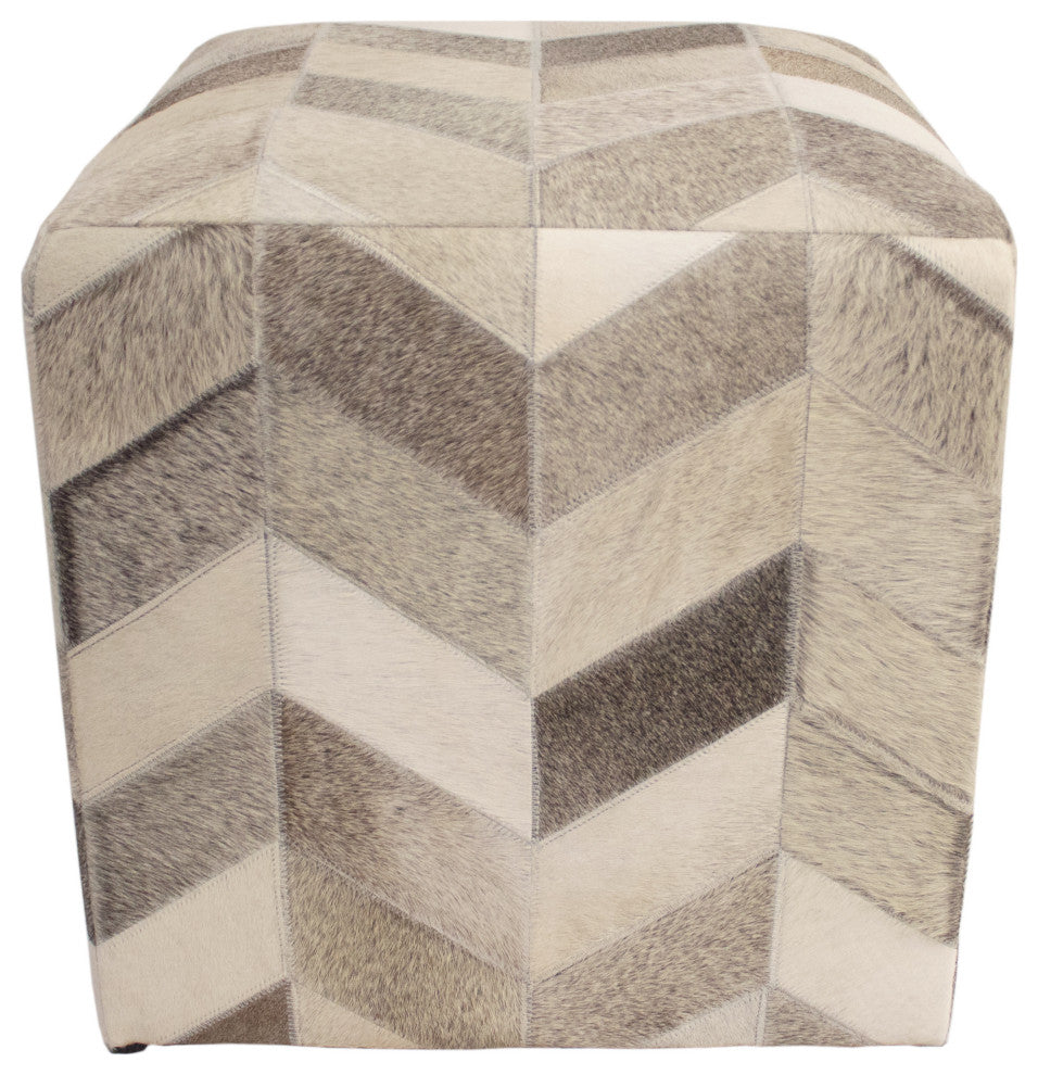 Decor Maisonette 100% Handmade Geometric Cowhide Ottoman Pouf Ashton - Gray -18"