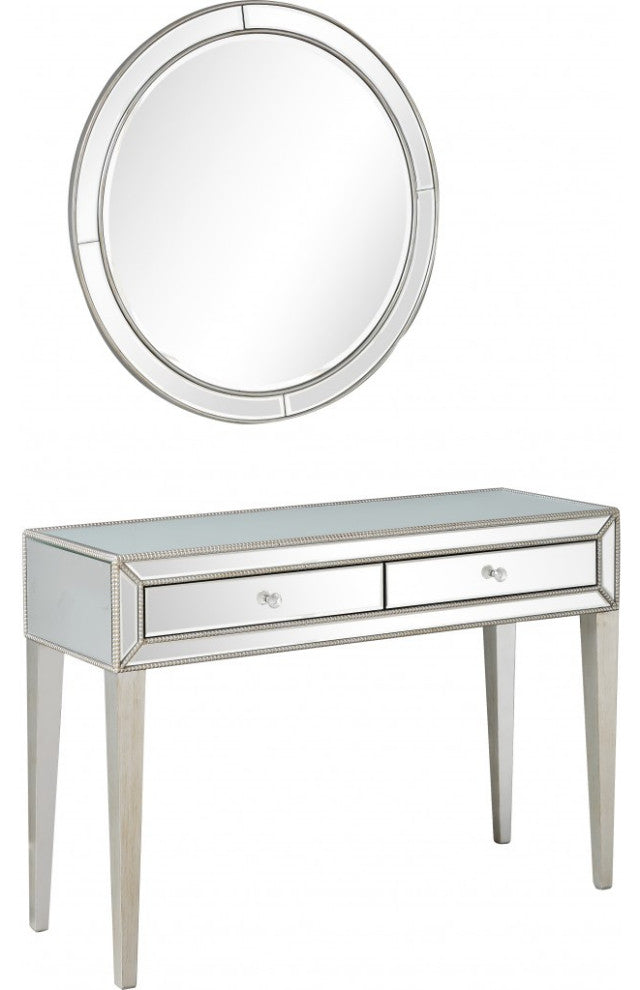 Silver Beaded Mirror and Console Table