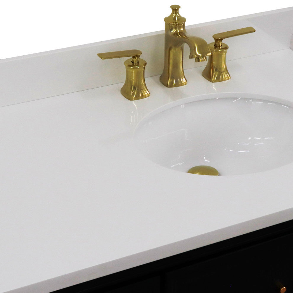 37" Single Vanity, Dark Gray Finish With White Engineered Stone Top