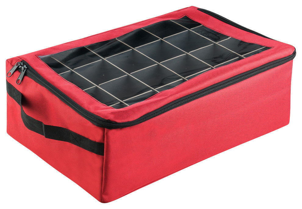 Ornament Storage Box Zippered Lid Organizer 48 Individual Compartments Dividers
