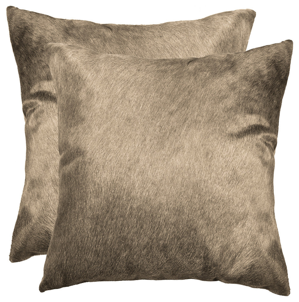 18"x18" Torino Cowhide Pillows, Set of 2, Taupe