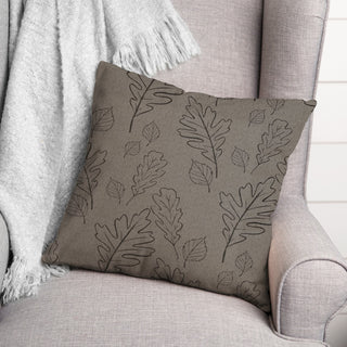 Gray Large Leaf Pattern 18x18 Spun Poly Pillow