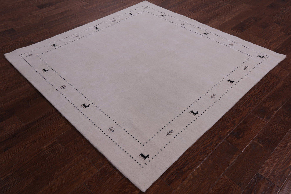 6' Square Persian Gabbeh Hand Knotted Rug - Q15236