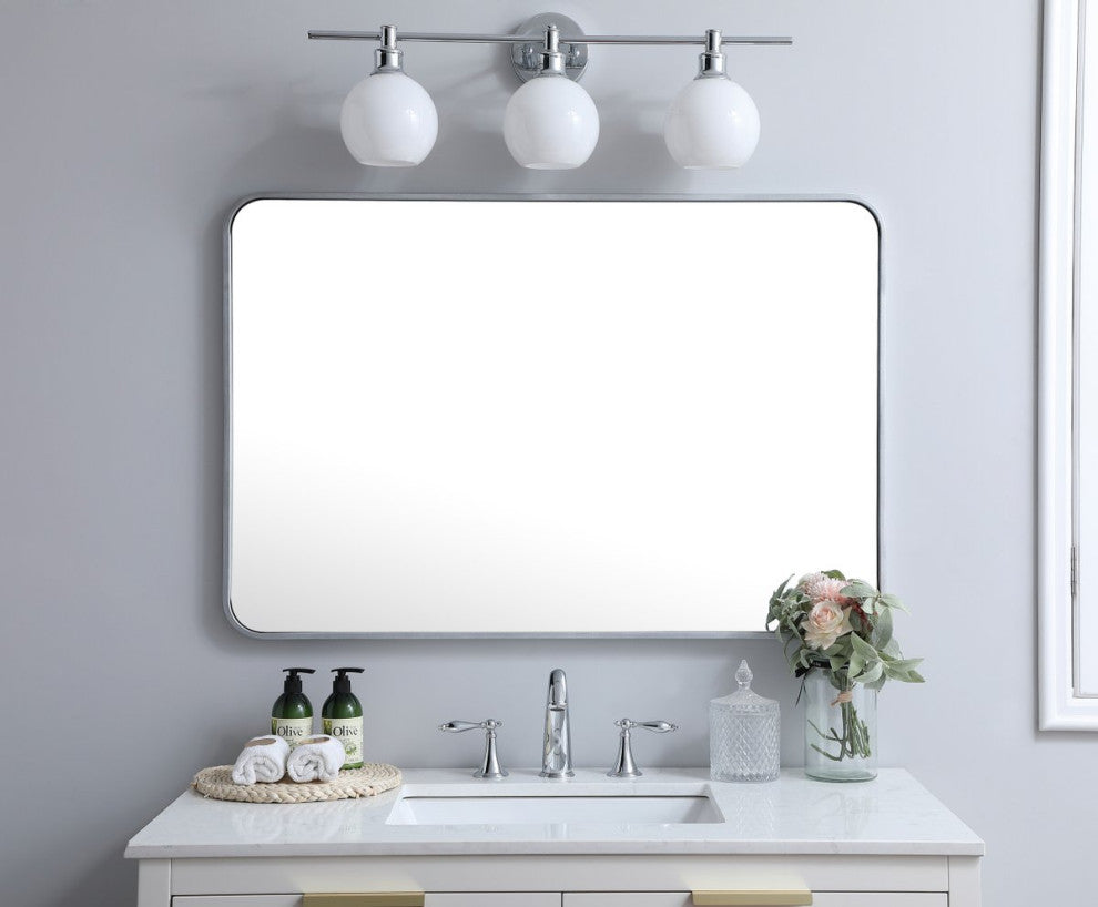 Ellis Soft Corner Metal Rectangular Mirror, Silver, 27"x40"