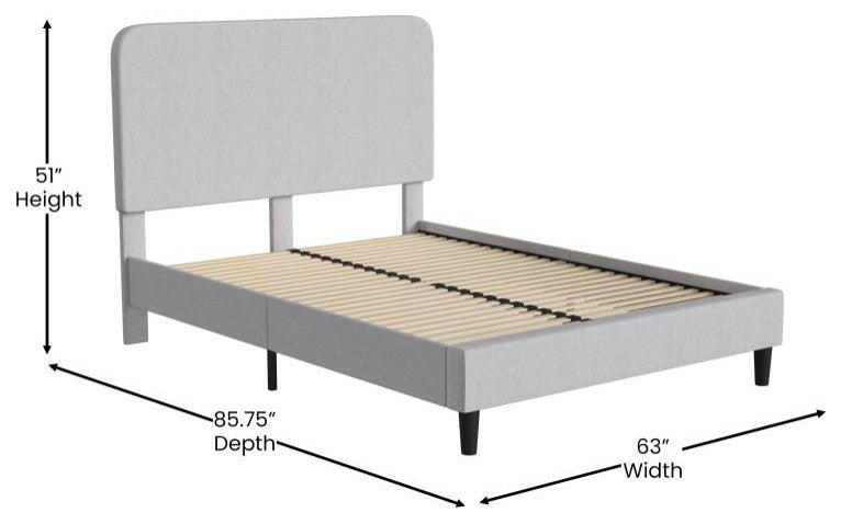 Addison Upholstered Platform Bed - Headboard with Rounded Edges, Light Grey, Queen