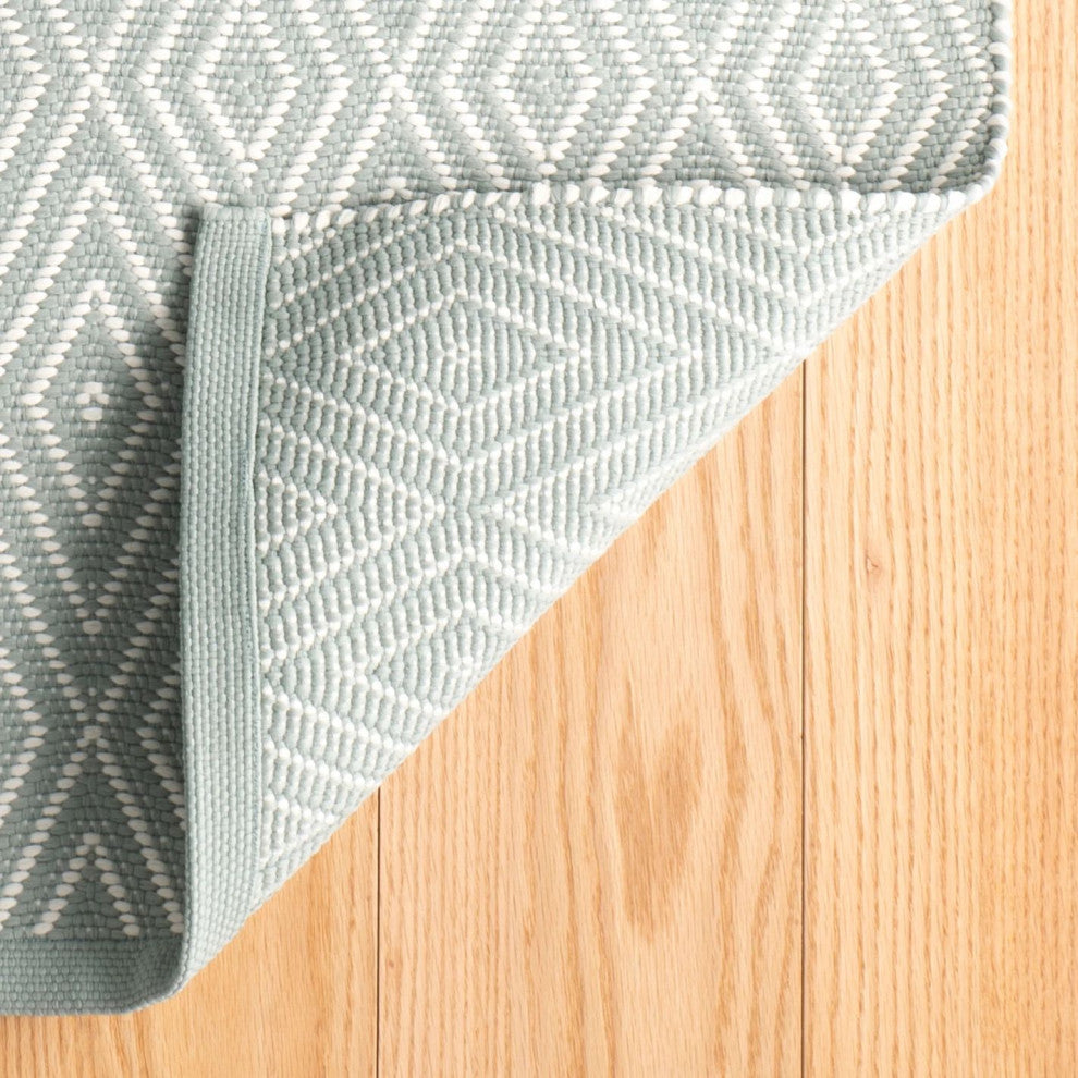 Dash & Albert Diamond Light Blue/Ivory Indoor/Outdoor Rug, Blue, 2'6" x 18'