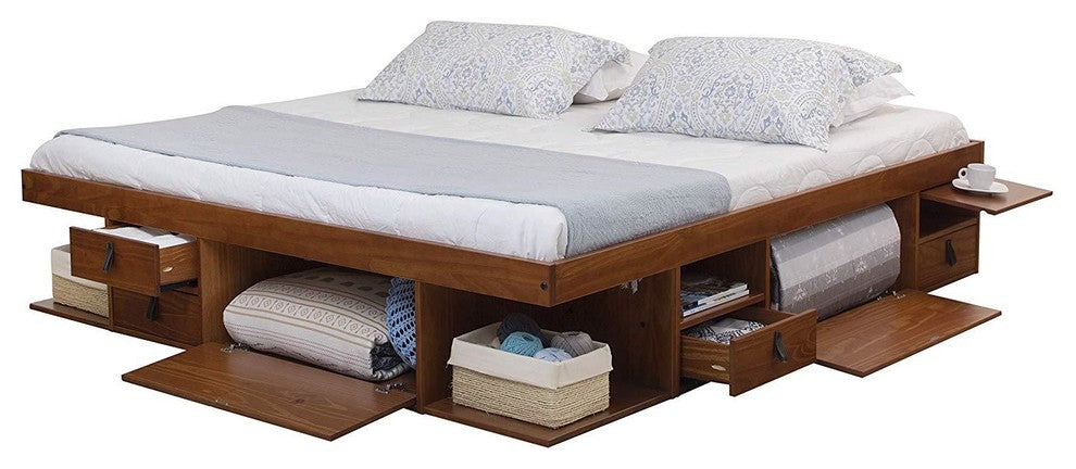 Memomad Bali Storage Platform Bed with Drawers (King Size, Caramel)