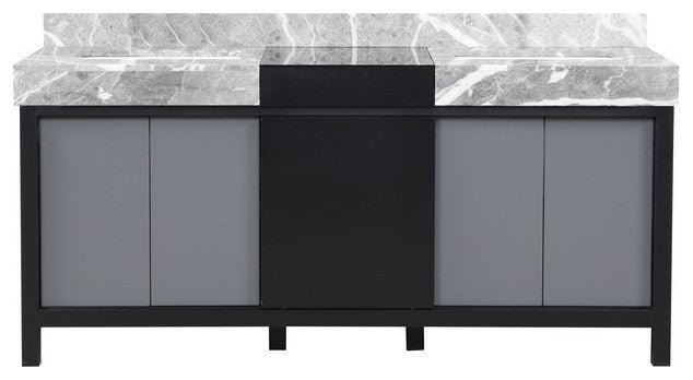 Zilara 72" Black and Grey Double Vanity, Castle Grey Marble Tops