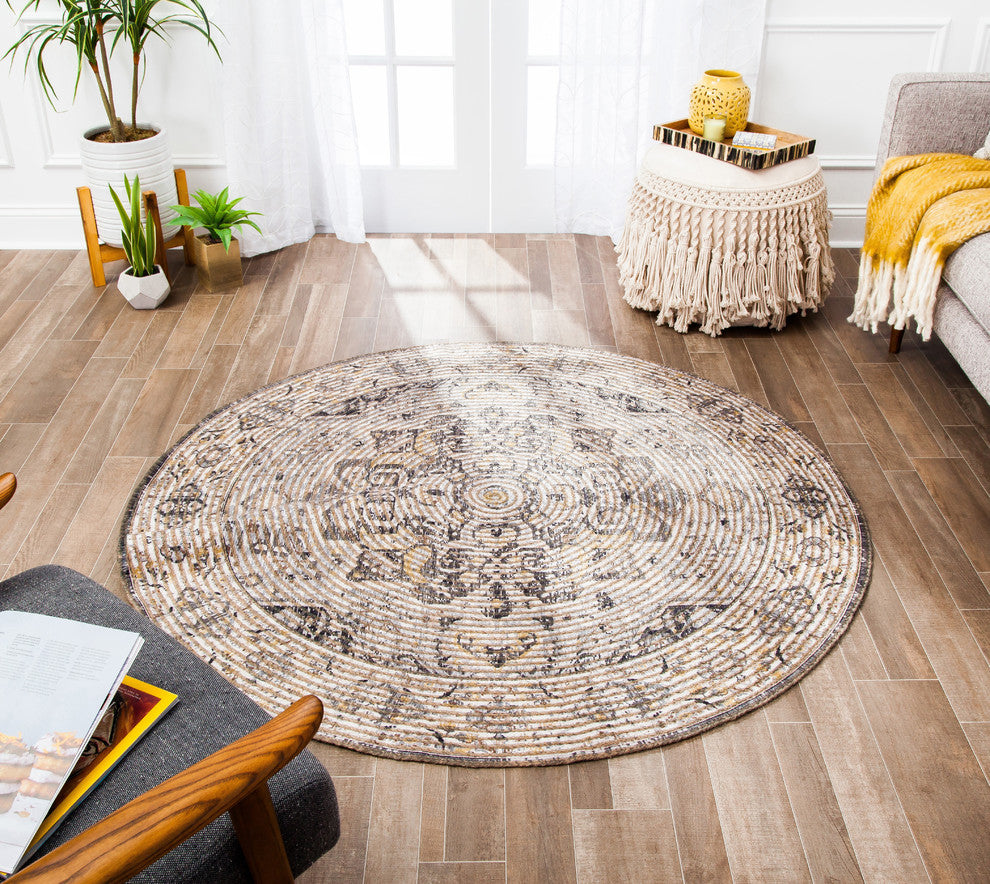 Round Zagros Distressed Area Rug, 4' Round