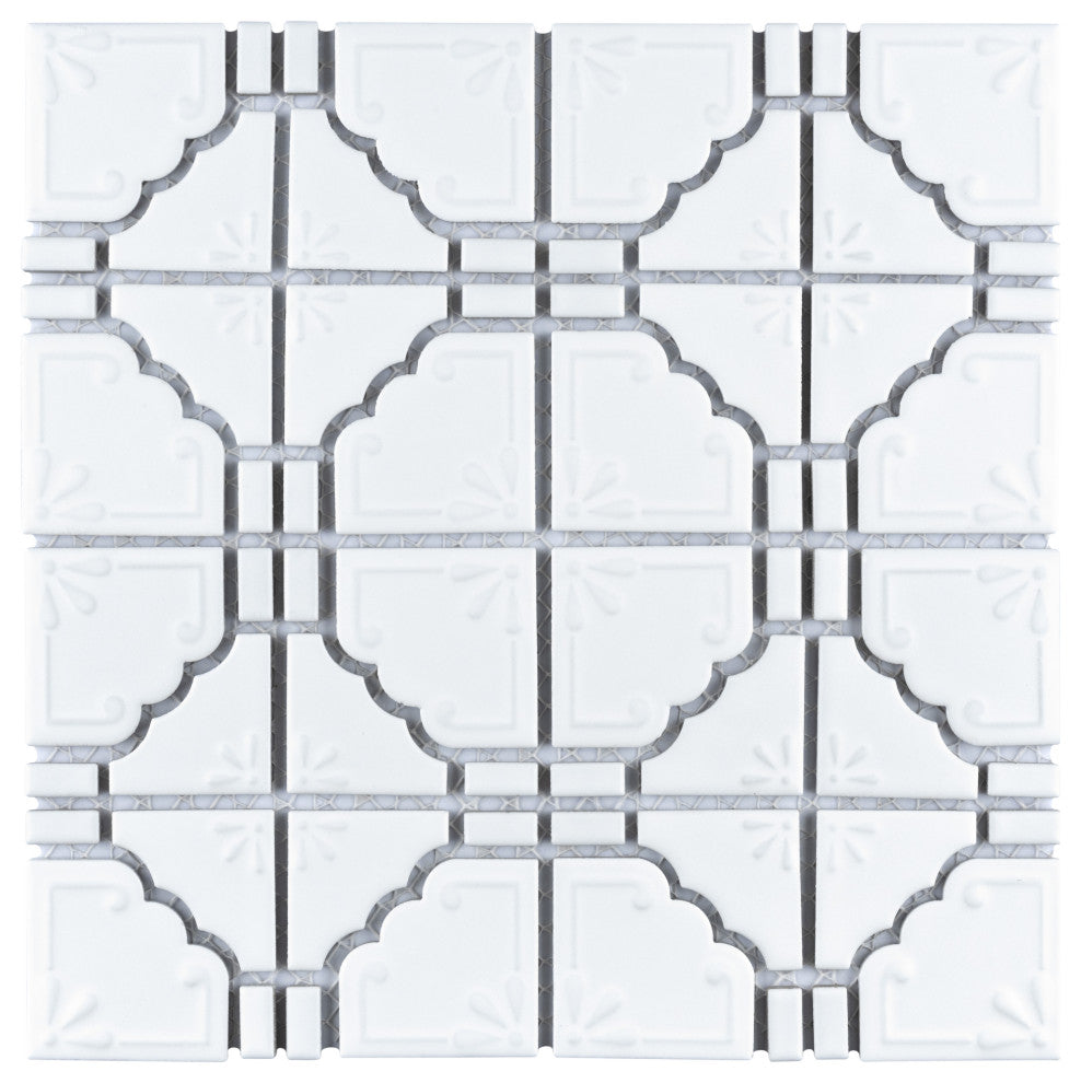 Hudson Moonbeam Porcelain Mosaic Floor and Wall Tile, Matte White