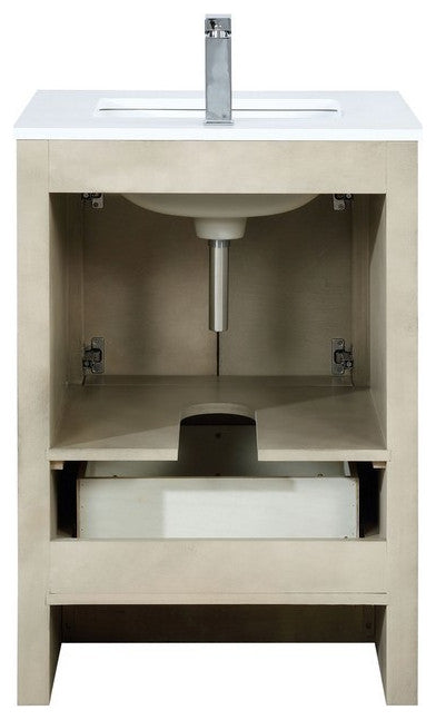 Lafarre Contemporary 24" Rustic Acacia Bathroom Vanity Set, Labaro Brushed Nicke