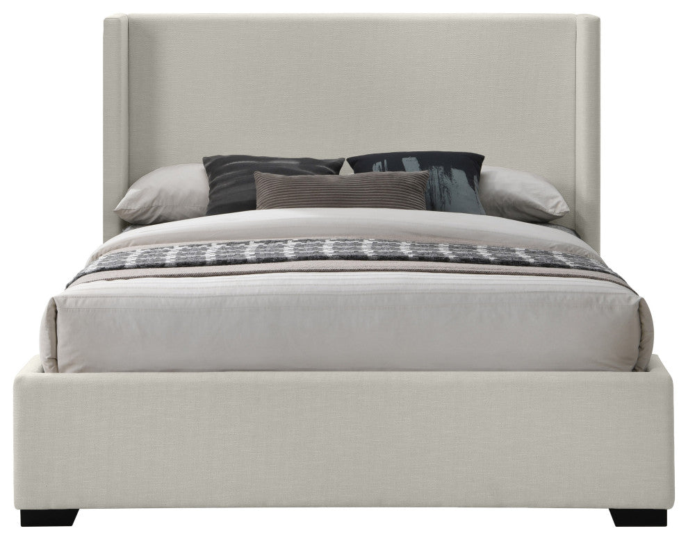 Oxford Linen Textured Fabric Upholstered Bed, Beige, Queen