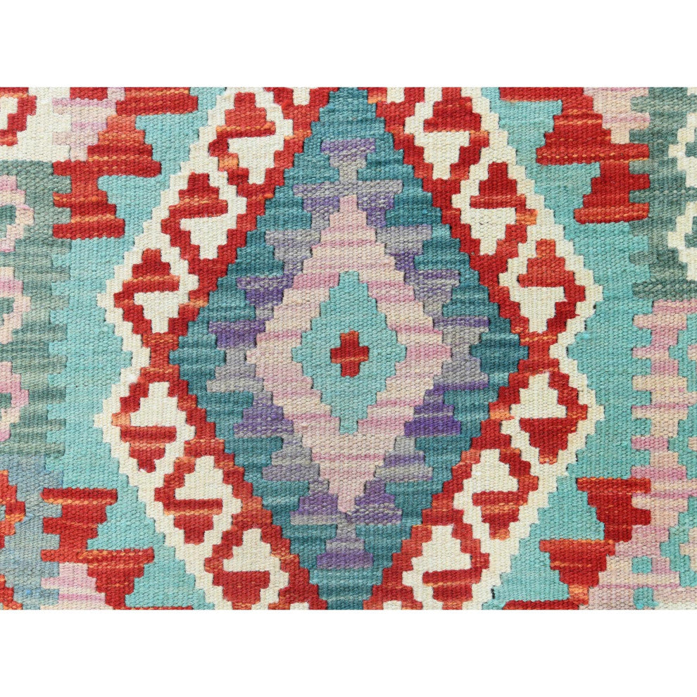 Colorful Afghan Kilim Geometric Design Wool Hand Woven Runner 2'8"x15'5"