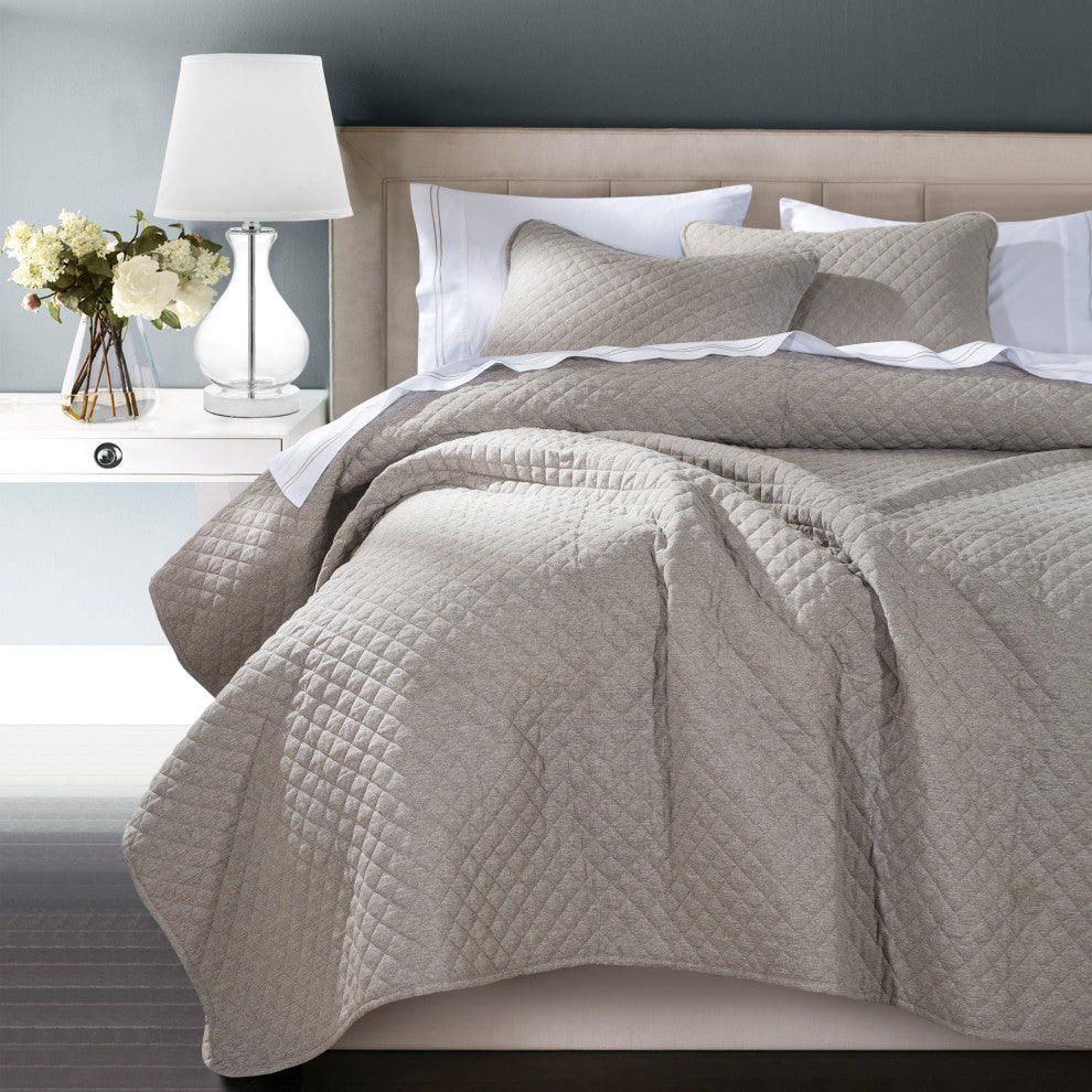 Anna Diamond Quilted Coverlet, Twin, Taupe, 1 Piece