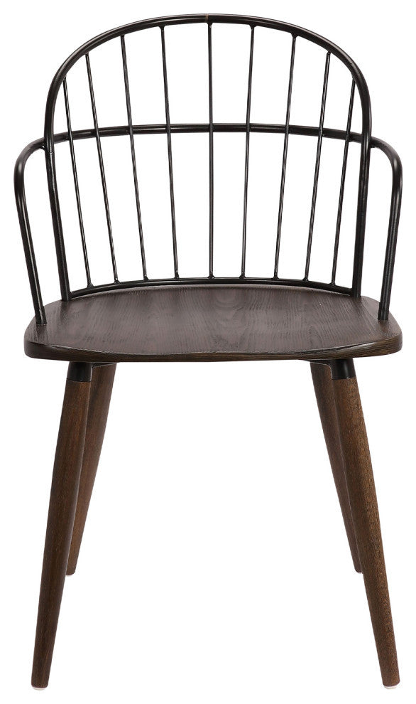 Bradley Steel Side Chair in Black  Finish and Black Brushed Wood, Walnut