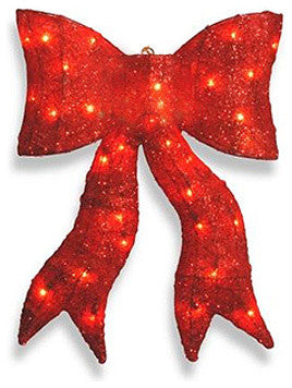 Lighted Sisal Bow Yard Art Decoration, Red, 18"