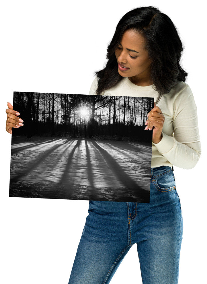 Country Wall Art: Winter Shadows Black & White Landscape Unframed Print, 12" X 16"