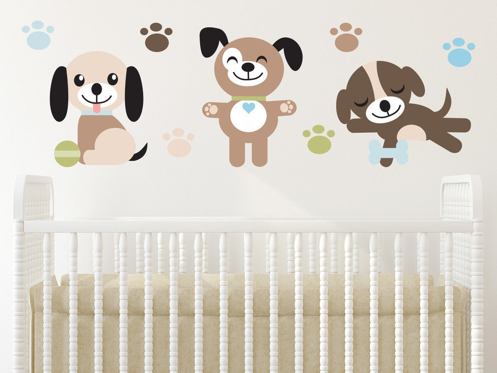 Puppy Dogs Fabric Wall Decals, Set of Three Adorable Puppies