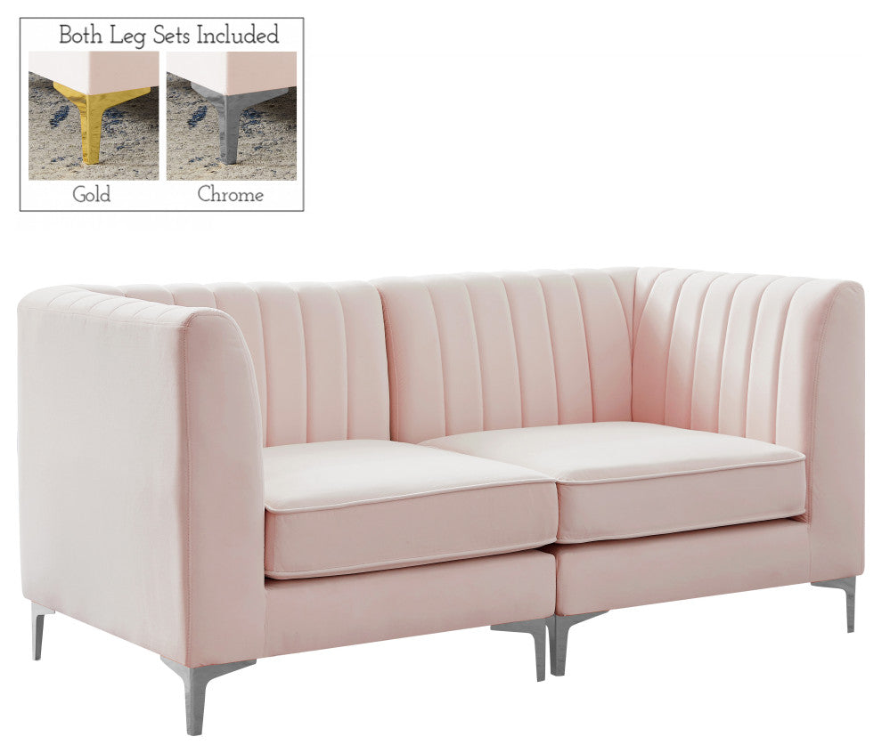 Alina Velvet Upholstered 2-Piece Modular Sectional, Pink