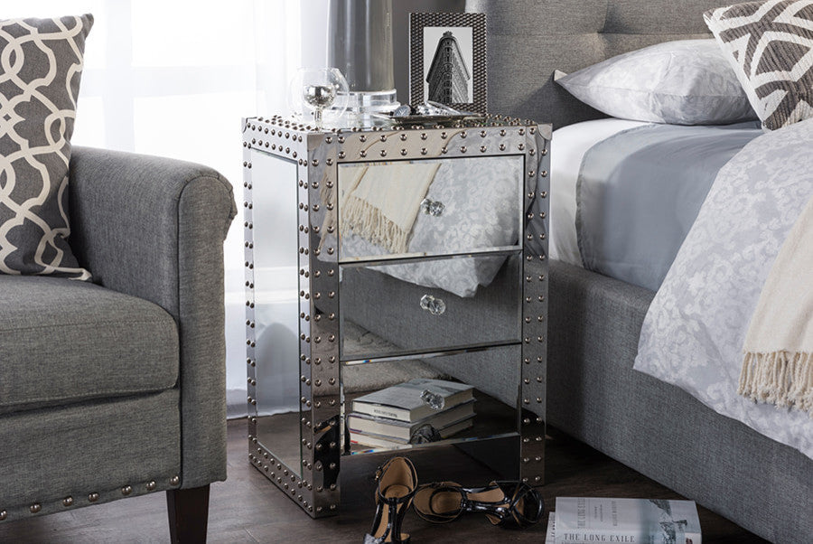 Azura Modern HollyWood Regency Glamour Style Nightstand Bedside Table