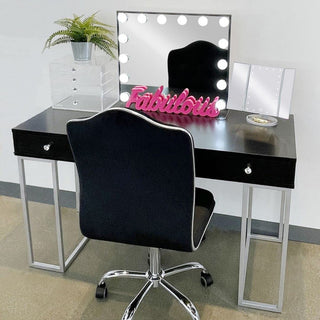 Royal Tufted Vanity Chair With 360 Degree, Black