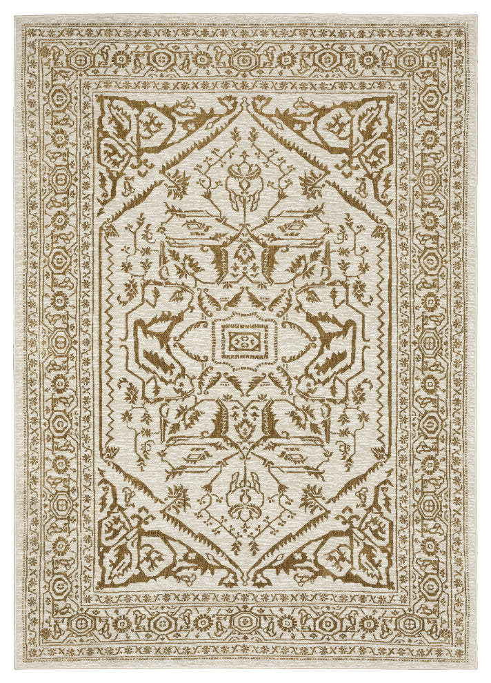 Iris Two-Tone Medallion Ivory/ Gold Area Rug 7'10" x 10'10"