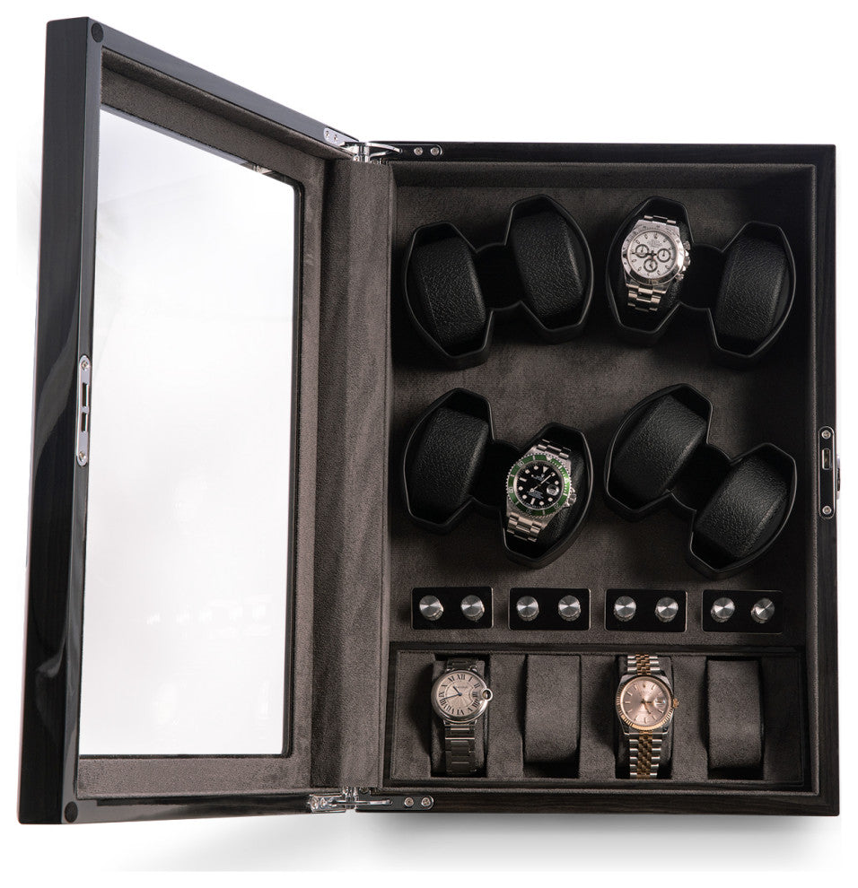 Ash Wood High Lacquer Eight Watch Winder and 4 Watch Storage Case