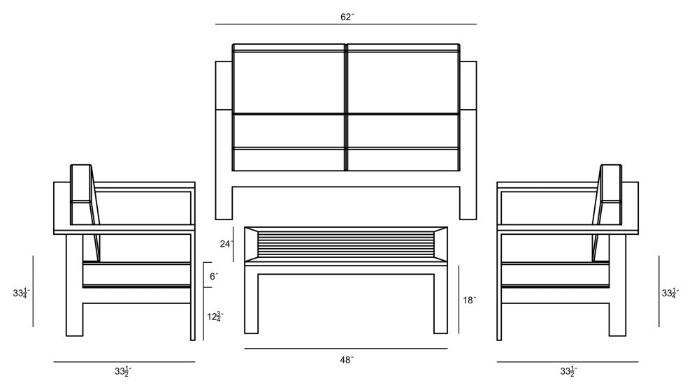 Ando Teak 4 Piece Loveseat Set, Canvas Flax