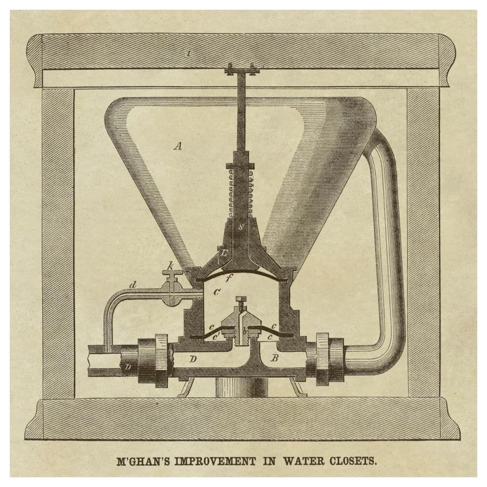 "M'Ghan's Improvement in Water Closets" Paper Print by Inventions, 42"x42"