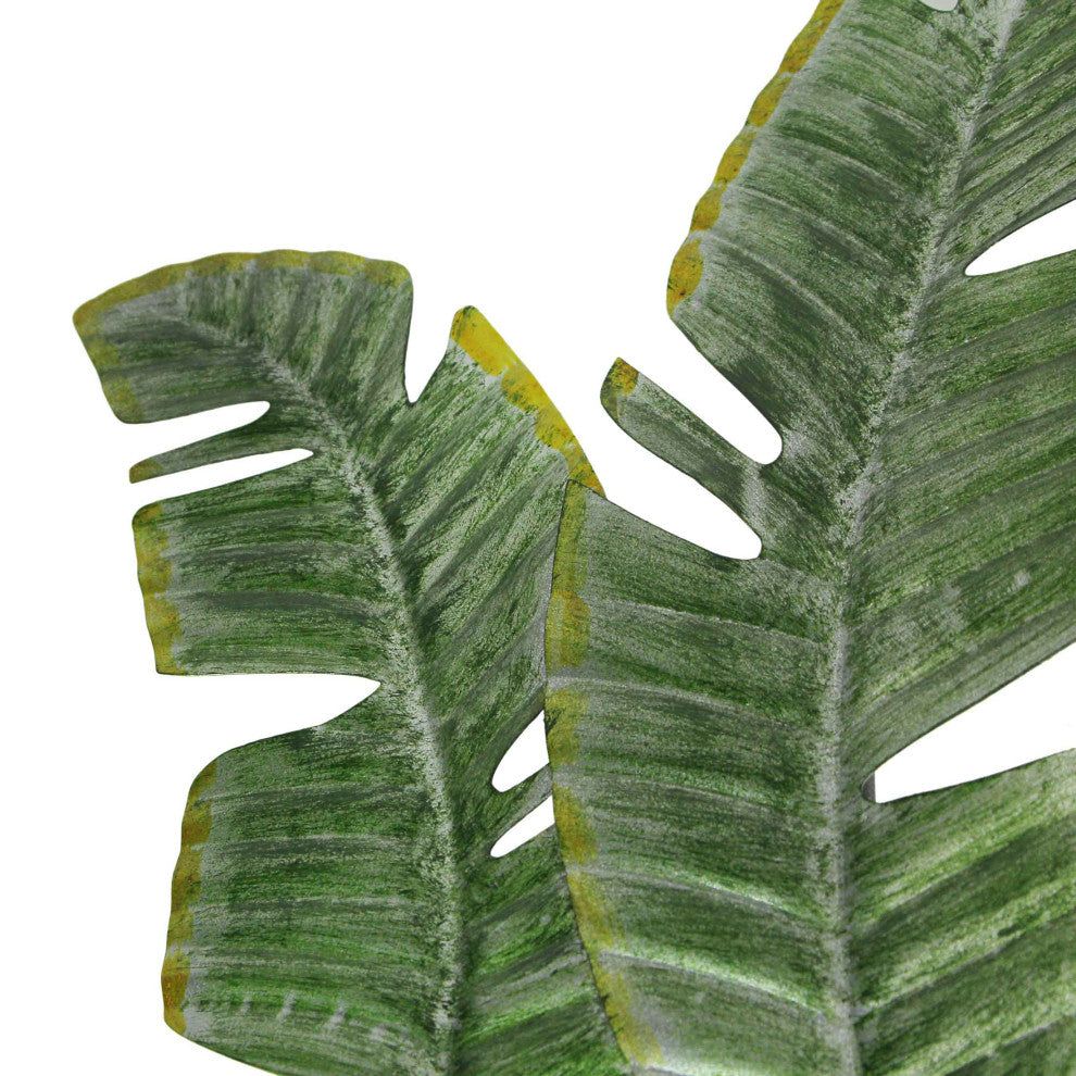 27 Inch Metal Tropical Leaf Wall Hanging Sculpture Coastal Plant Art Home Decor