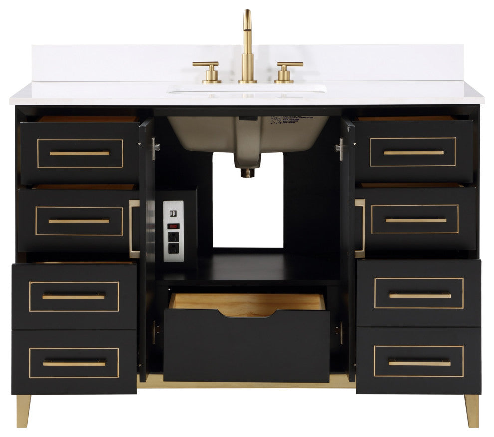Gracie Bathroom Vanity, Midnight Black With White Quartz, 48"