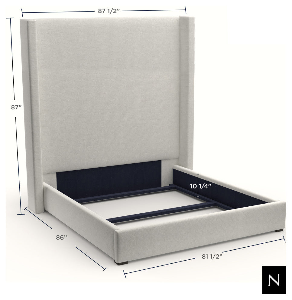 Nativa Interiors Aylet Square Tufted Bed, Flax, King, High 87"