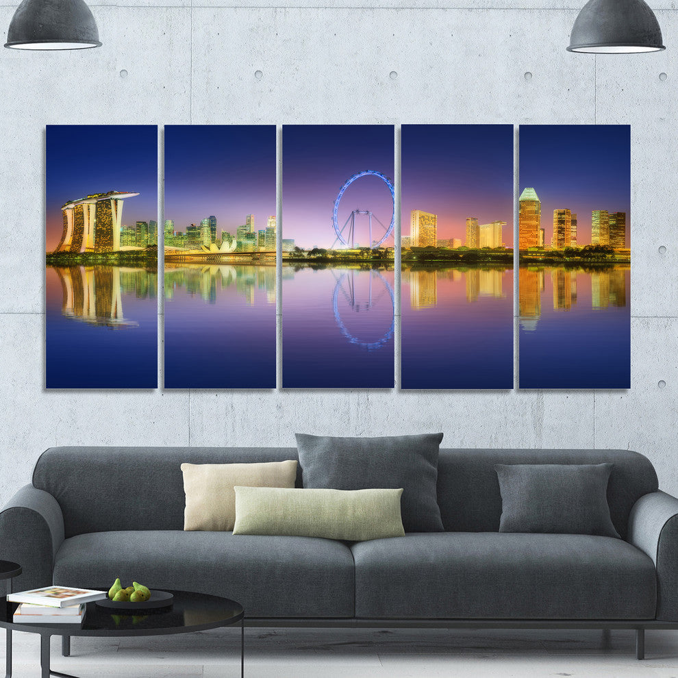 Singapore Skyline and Blue Sky, Cityscape Canvas Art Print, 60"x28", 5 Panels