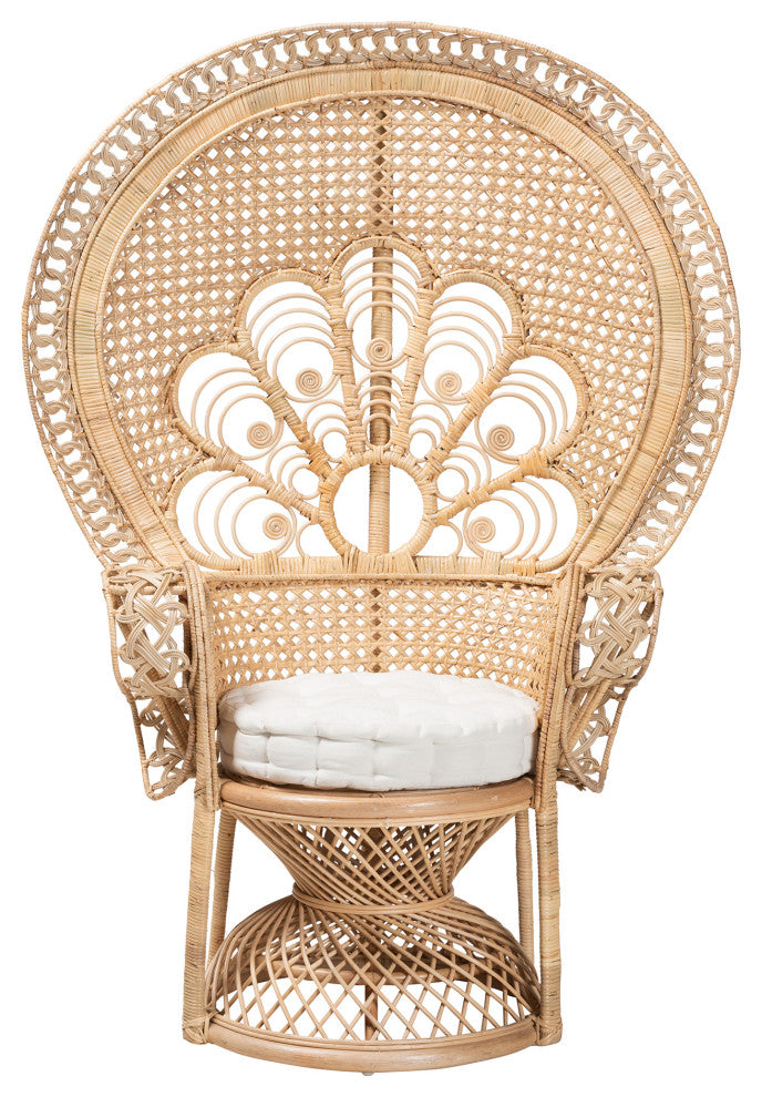 Ediva Modern Bohemian Natural Brown Rattan Peacock Accent Chair