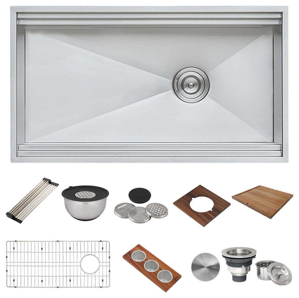 Ruvati RVH8277 36" Workstation Dual Tier Ledge Kitchen Sink Stainless Steel