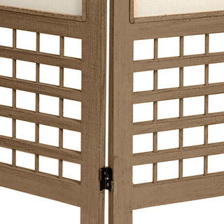 Wood Frame Folding Screen with Durable Fabric Shades and Open Lattice Design, Gray