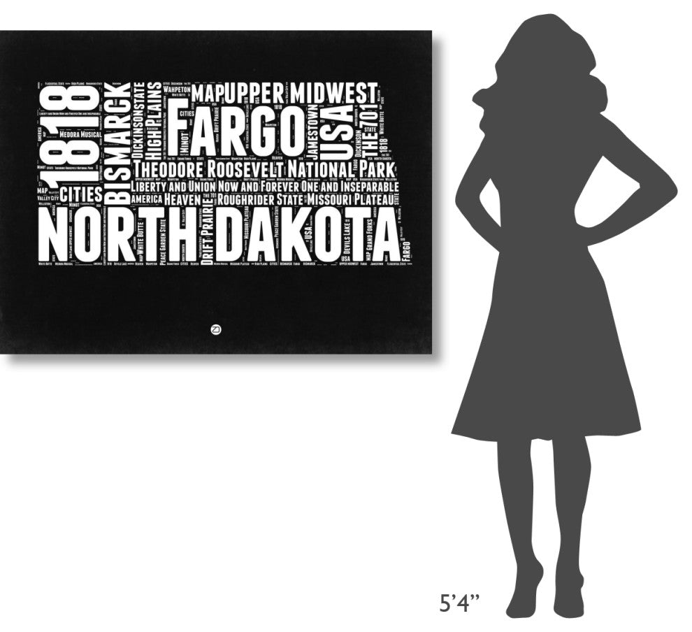 "North Dakota Black and White Map" Fine Art Print