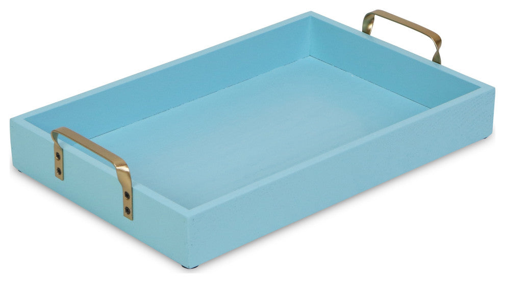 Light Blue Wooden Tray With Gold Handles