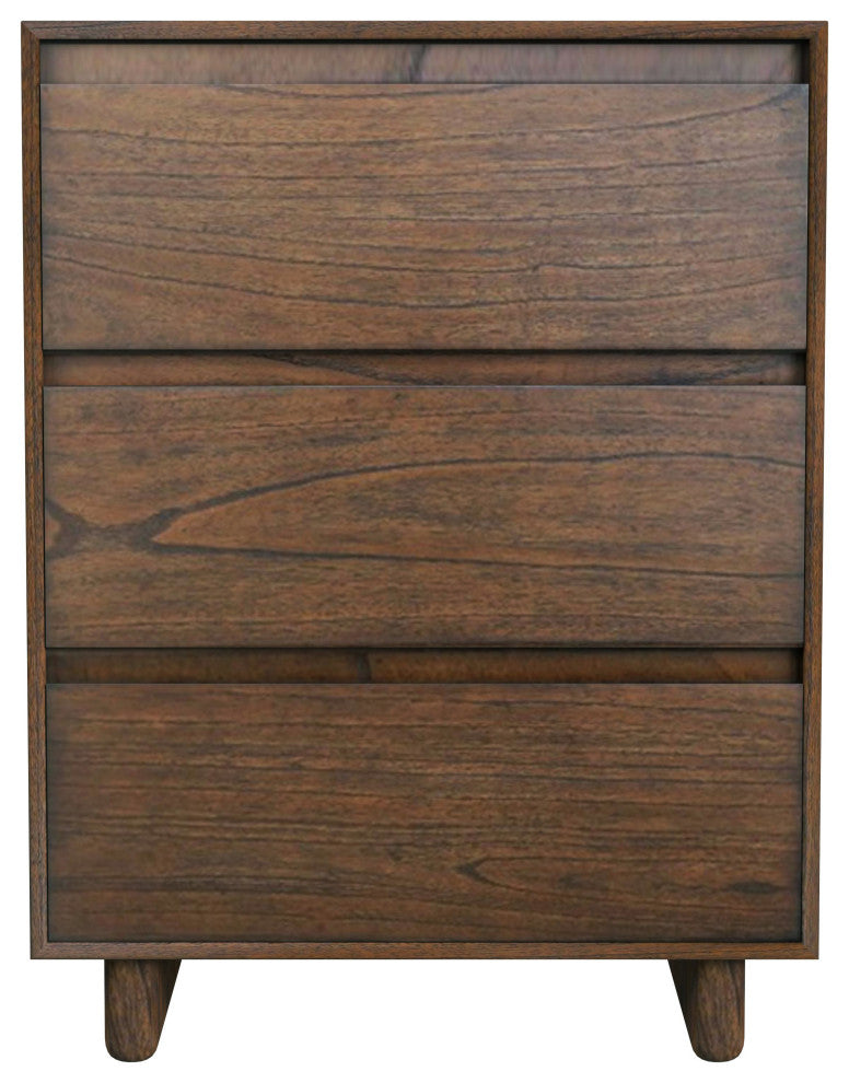 Halmstad Wood Panel 3 Drawer Narrow Nightstand, Walnut