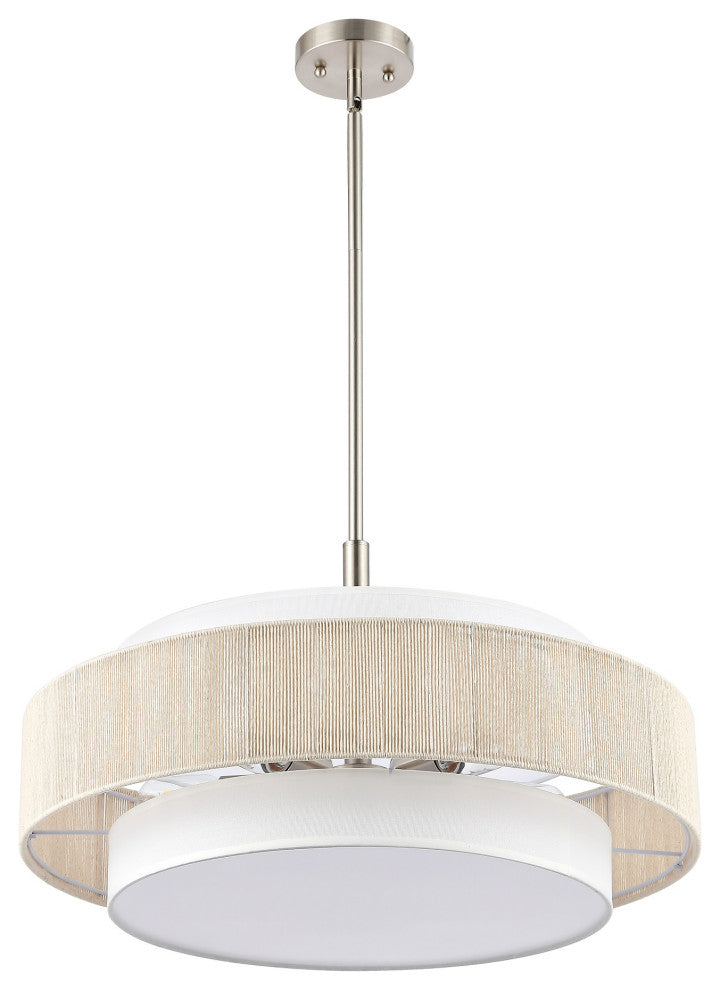 5-Light Double Drum Shaded Chandelier Ceiling Light, Brushed Nickel