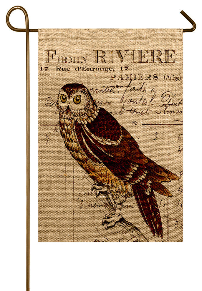 Owl Burlap Garden Flag