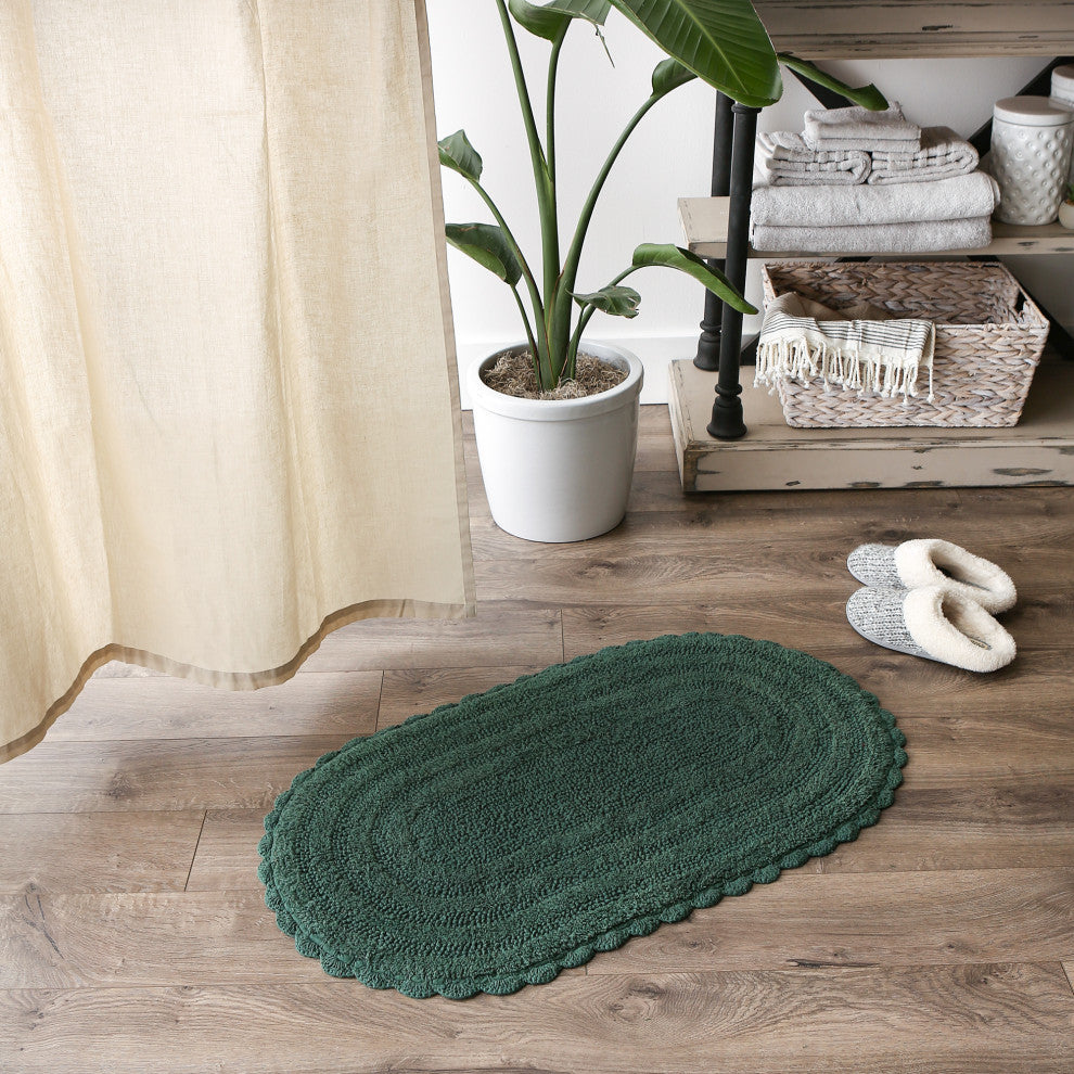 Dark Green Large Oval Crochet Bath Mat