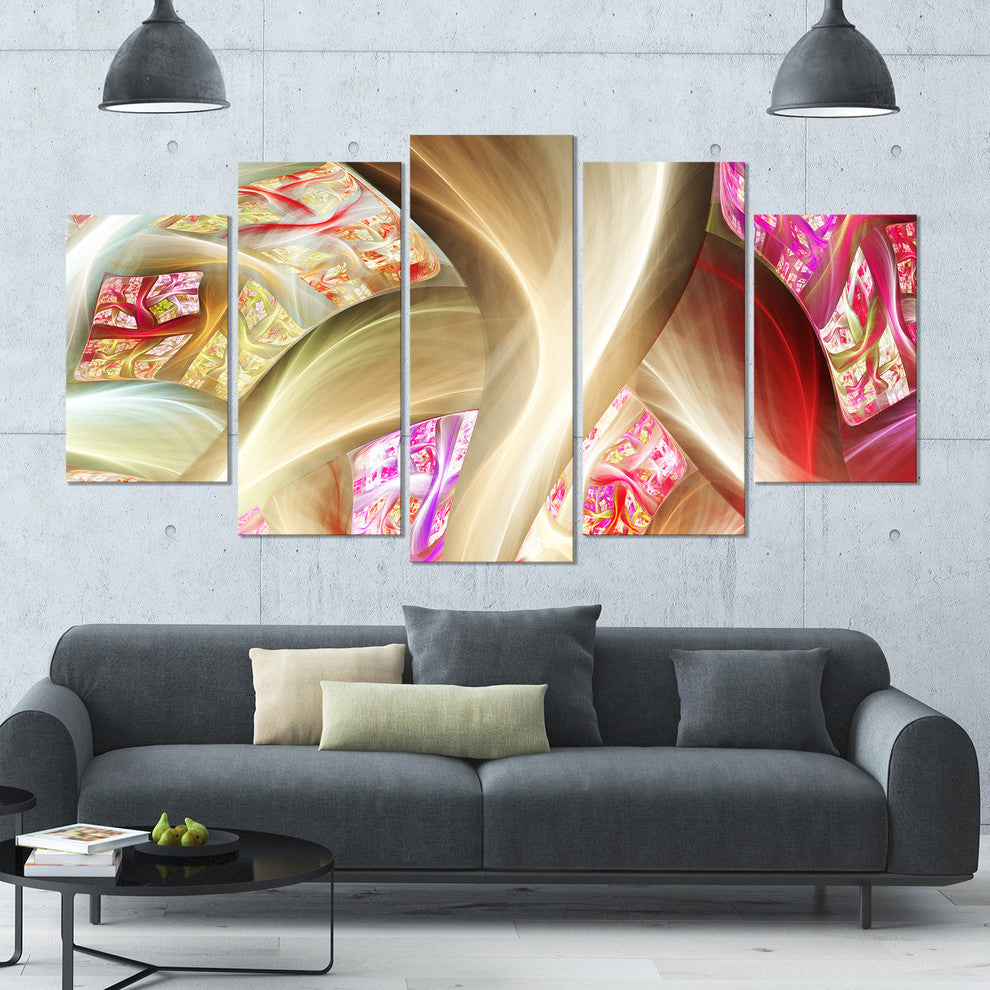 Golden Red Fractal Plant Stems, Contemporary Canvas Art Print, 60"x32", 5 Panels