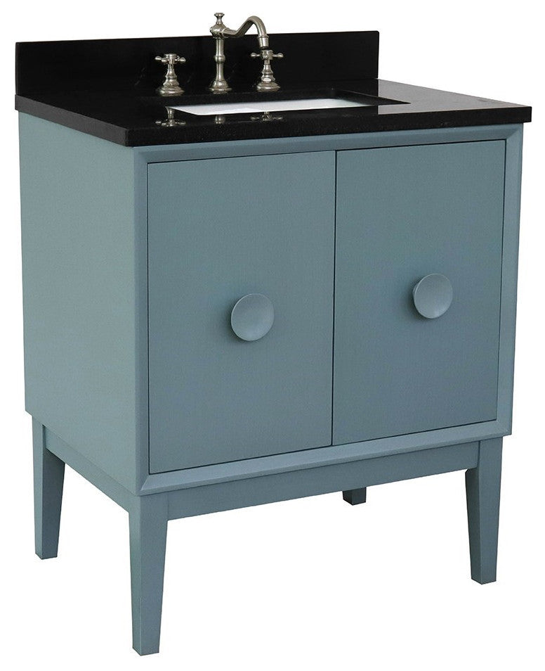 31" Single Vanity, Aqua Blue Finish With Black Galaxy Top