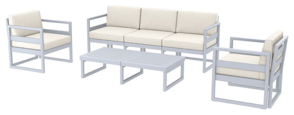 Mykonos 5 Person Lounge Set Silver With Sunbrella Natural Cushion
