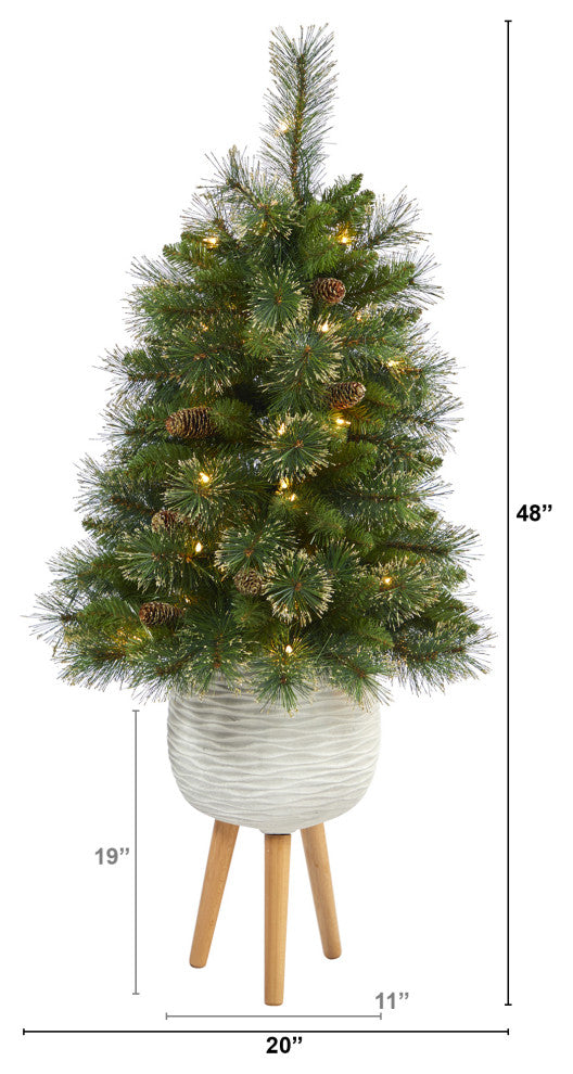 4' Golden Washington Pine Faux Xmas Tree W/Lights, Pinecone & Bendable Branches