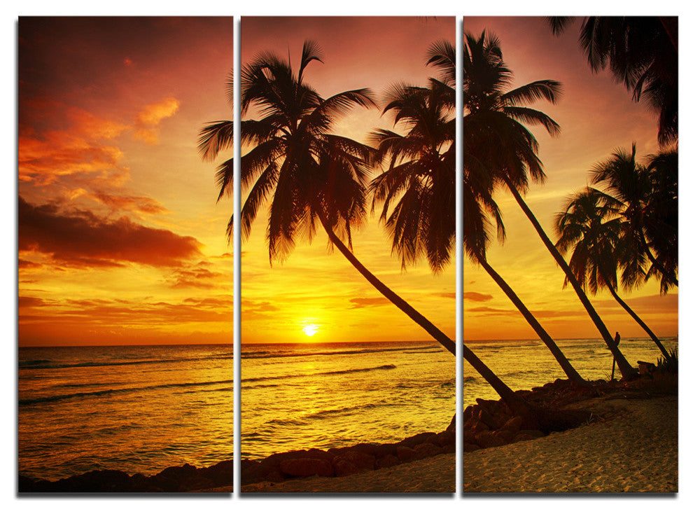 "Barbados Island Evening Seashore" Metal Wall Art, 3 Panels, 36"x28"