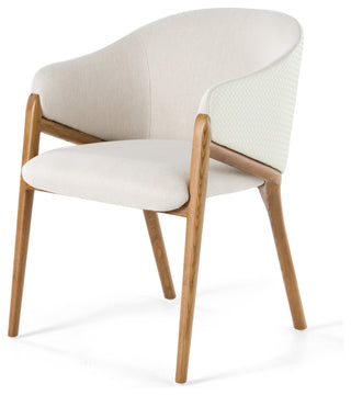 Modrest Lunde Cream Fabric, Vegan Leather & Walnut Arm Dining Chair