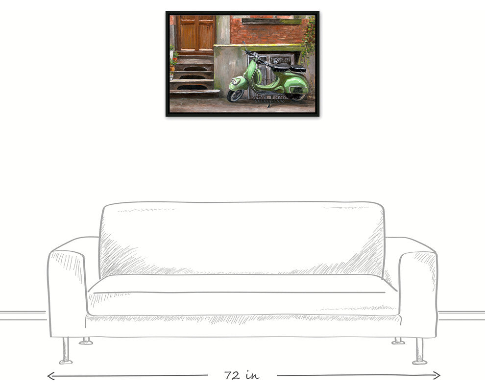 Mint Green Scooter 20x30 Black Floating Framed Canvas