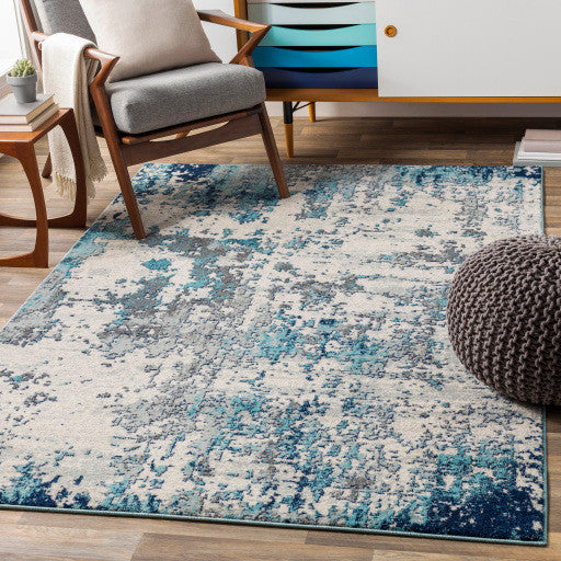 Surya Sunderland SUN-2300 9'x12' Rug, Navy/Aqua/Light Gray/White/Medium Gray